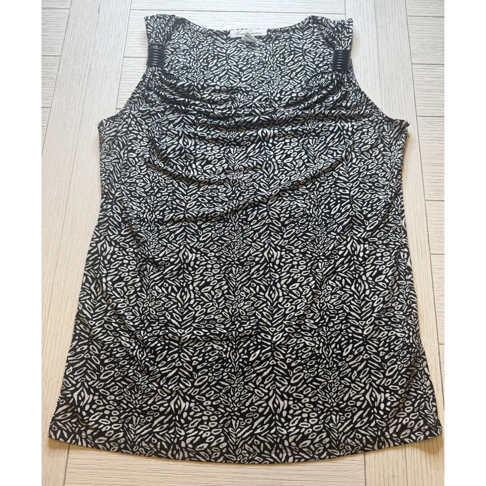 Kenneth Cole Rich Black/Ivory Stretch Jersey Cowl Neck Top w/Sleeve O-Rings,‎ M